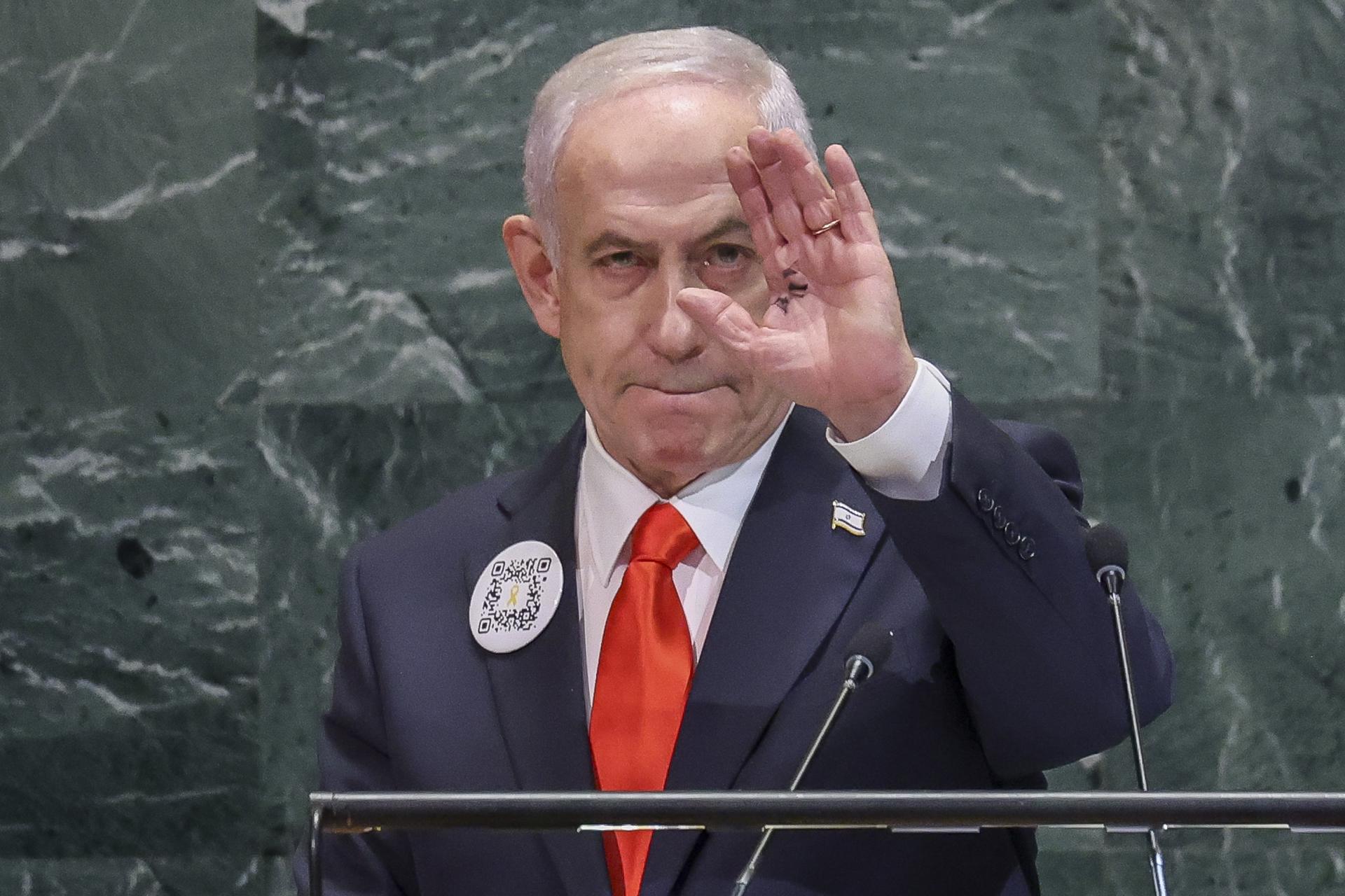 El primer ministro de Israel, Benjamín Netanyahu, habla durante la Asamblea General de Naciones Unidas, el 26 de septiembre de 2025, en Nueva York. EFE/SARAH YENESEL