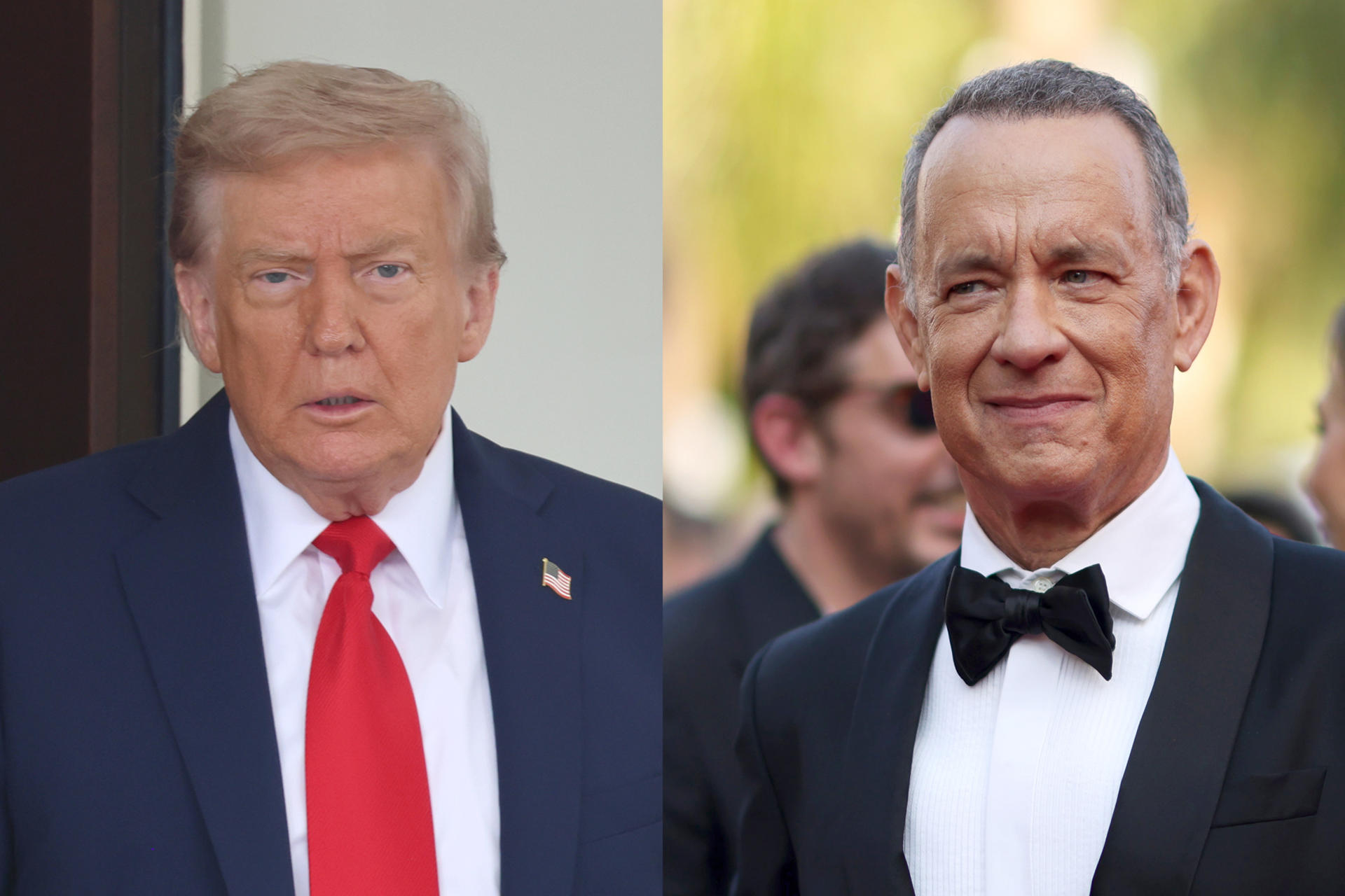 Combo de fotografías de archivo del presidente de Estados Unidos, Donald Trump (i), y el actor Tom Hanks. EFE/ Mohammed Badra/ Octavio Guzmán