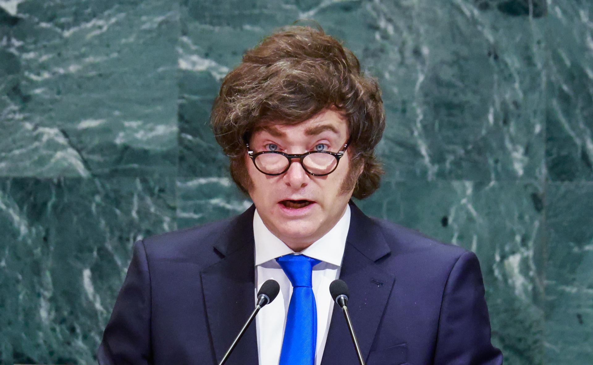El presidente de Argentina, Javier Milei, habla durante una sesión de la Asamblea General de las Naciones Unidas este miércoles, en Nueva York (EE.UU.). EFE/ Kena Betancur
