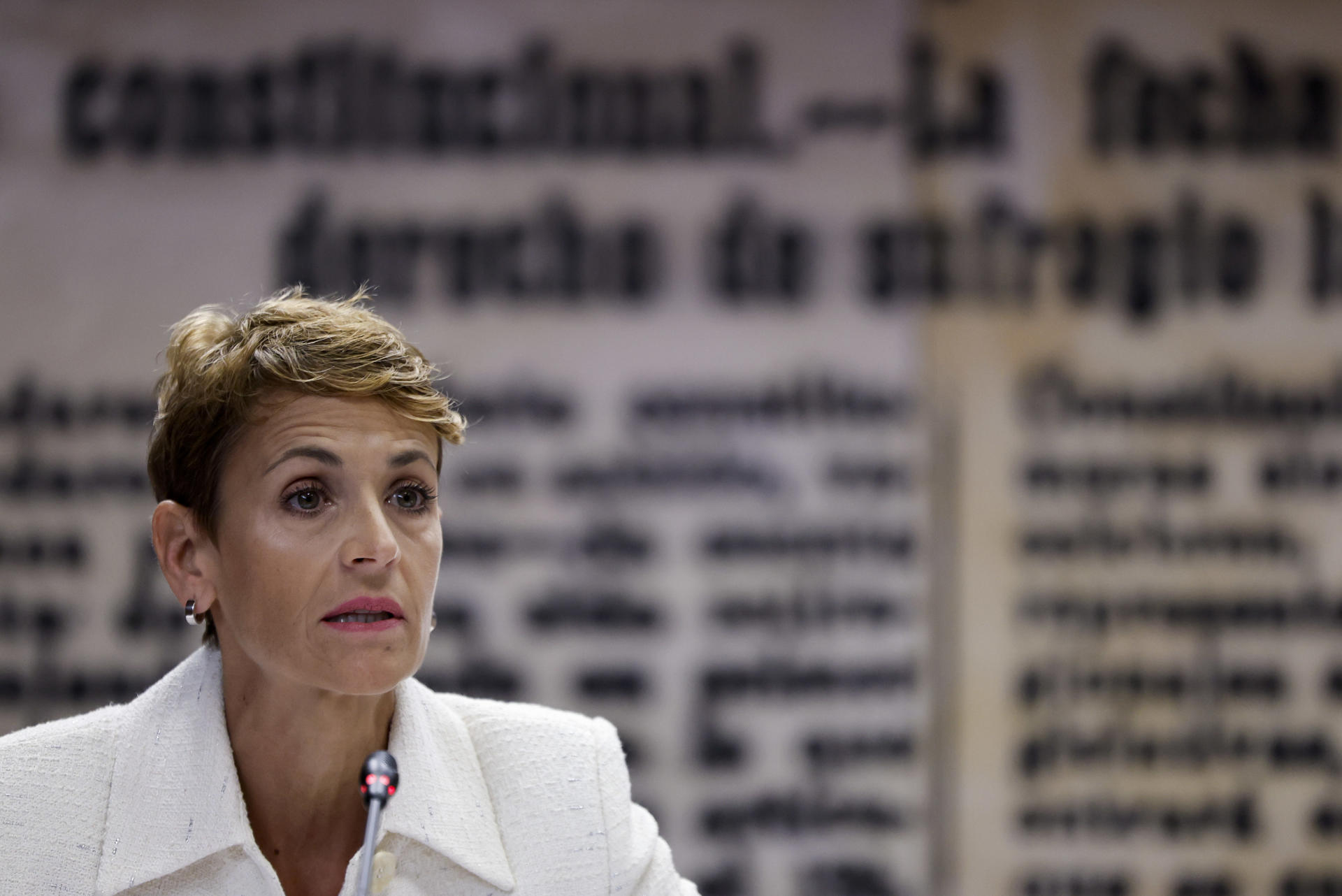 La presidenta del Gobierno de Navarra, María Chivite, comparece este lunes, en la comisión de investigación del caso Koldo en el Senado, donde PP, Vox y UPN exigen que explique la relación del PSN, el partido que lidera, con la presunta trama de corrupción en la que están investigados, entre otros, José Luis Ábalos y Santos Cerdán, ex secretarios de Organización del PSOE.EFE/ Sergio Perez