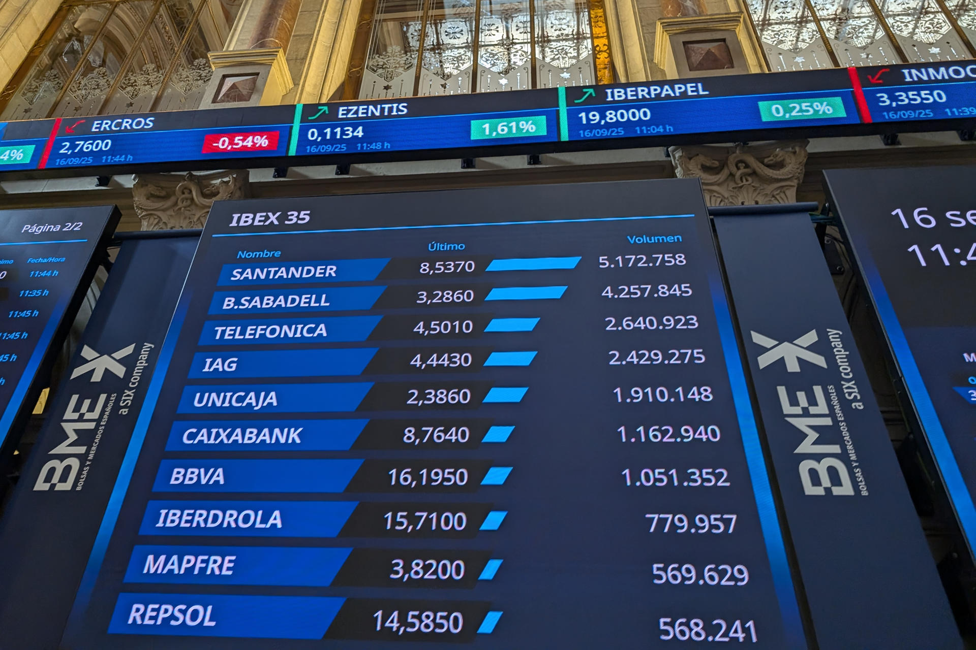Imagen de las pantallas de la Bolsa de Madrid. EFE/Kiko Huesca