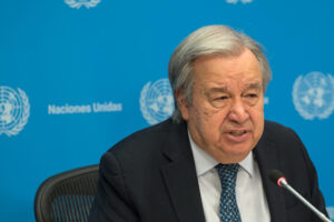 Fotografía de archivo del secretario general de la ONU, António Guterres, durante una rueda de prensa, en la sede del organismo, en Nueva York (NY, EE.UU.). EFE/Justin Lane
