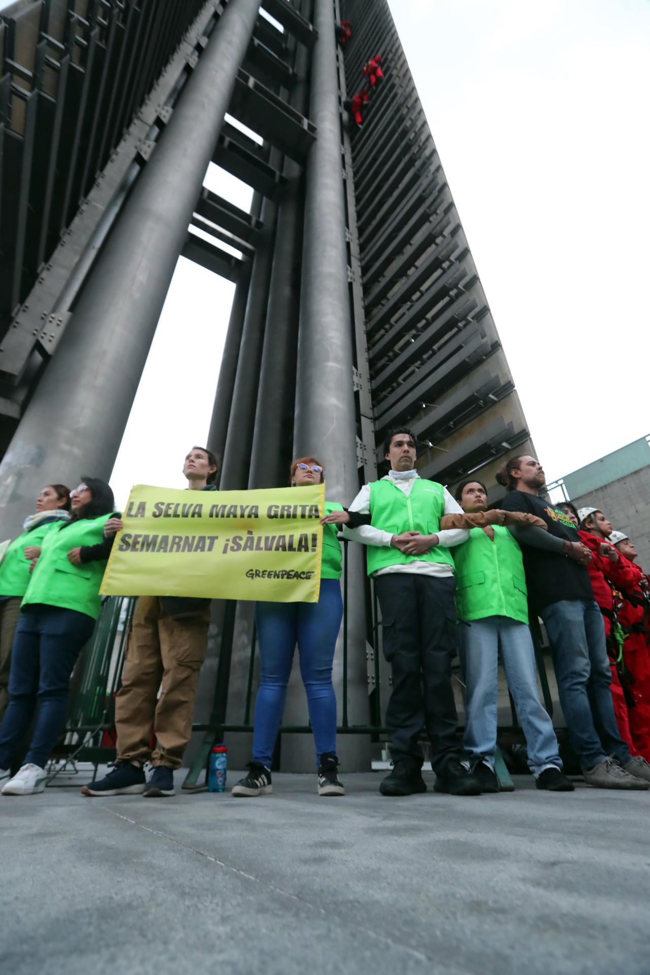 Integrantes de la organización ambientalista Greenpeace sostienen un cartel durante una protesta este martes, en Ciudad de México (México). EFE/ Mario Guzmán
