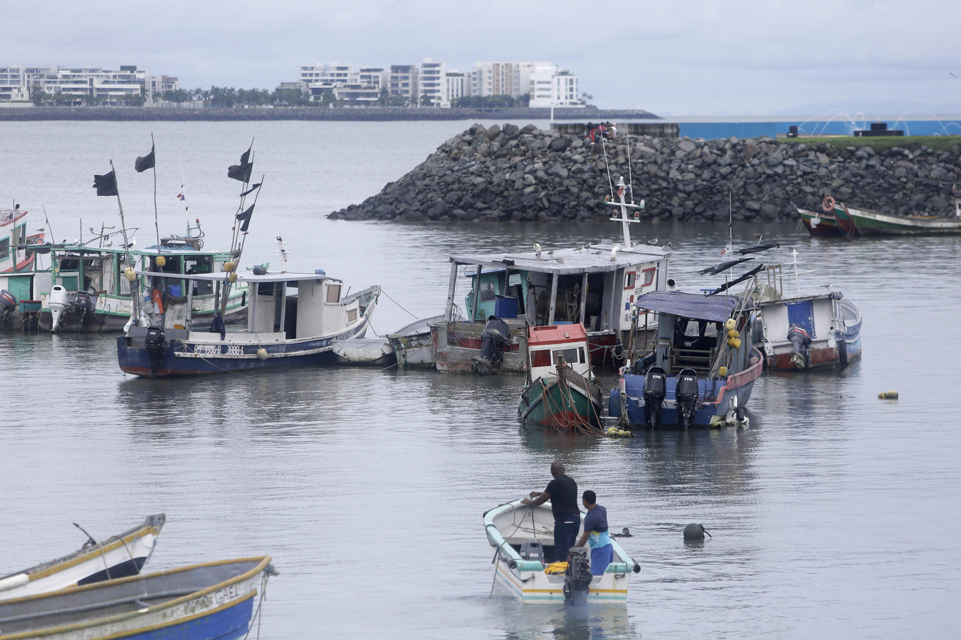 Pescadores trabajan en un muelle este miércoles, en Ciudad de Panamá (Panamá). EFE/ Carlos Lemos