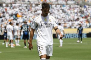 Imagen de archivo del jugador del Real Madrid, Raúl Asencio. EFE/André Coelho
