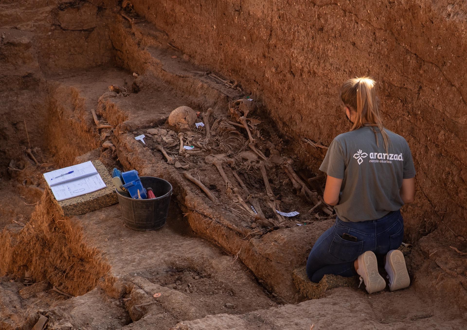 Trabajos de exhumación de la fosa común de Pico Reja en el cementerio de San Fernando de Sevilla en 2020.. EFE/Julio Muñoz