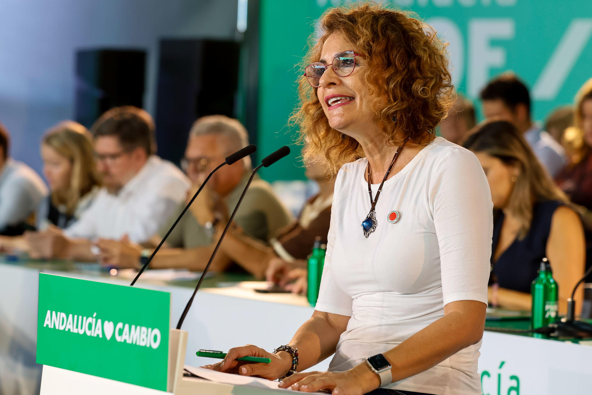 Imagen de archivo (20/09/2025) La candidata a la Presidencia de la Junta de Andalucía, secretaria regional del PSOE andaluz y vicepresidenta primera del Gobierno, María Jesús Montero,  participa en la reunión del Comité Director del PSOE andaluz, máximo órgano entre congresos, en San Juan del Puerto (Huelva) en el comienzo de un curso político que culminará con las elecciones autonómicas. EFE/ José Manuel Vidal