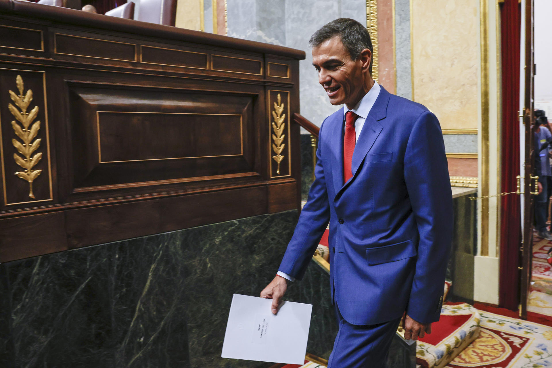 El presidente del Gobierno, Pedro Sánchez este miércoles en el Congreso. EFE/ J.J. Guillén