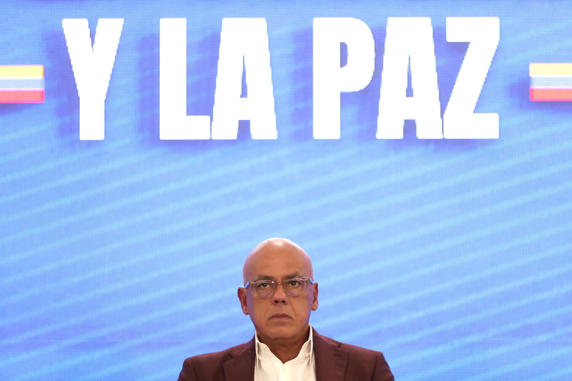 El presidente de la Asamblea Nacional de Venezuela, Jorge Rodríguez, asiste a un encuentro en el Concejo Nacional por la Soberanía y la Paz este miércoles, en Caracas (Venezuela). EFE/ Ronald Pena R