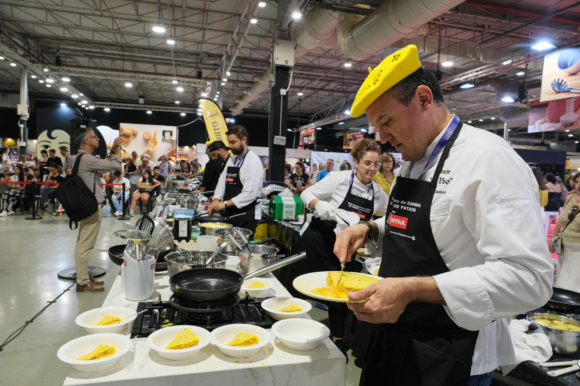 Veinte cocineros de Galicia, Cantabria, La Rioja, Madrid, País Vasco, Castilla y León, Extremadura y la Comunidad Valenciana se disputan el XVIII Campeonato de Tortilla de Patatas-trofeo Tescoma, uno de los principales hitos de la feria Alicante Gastronómica. EFE/ Pablo Miranzo
