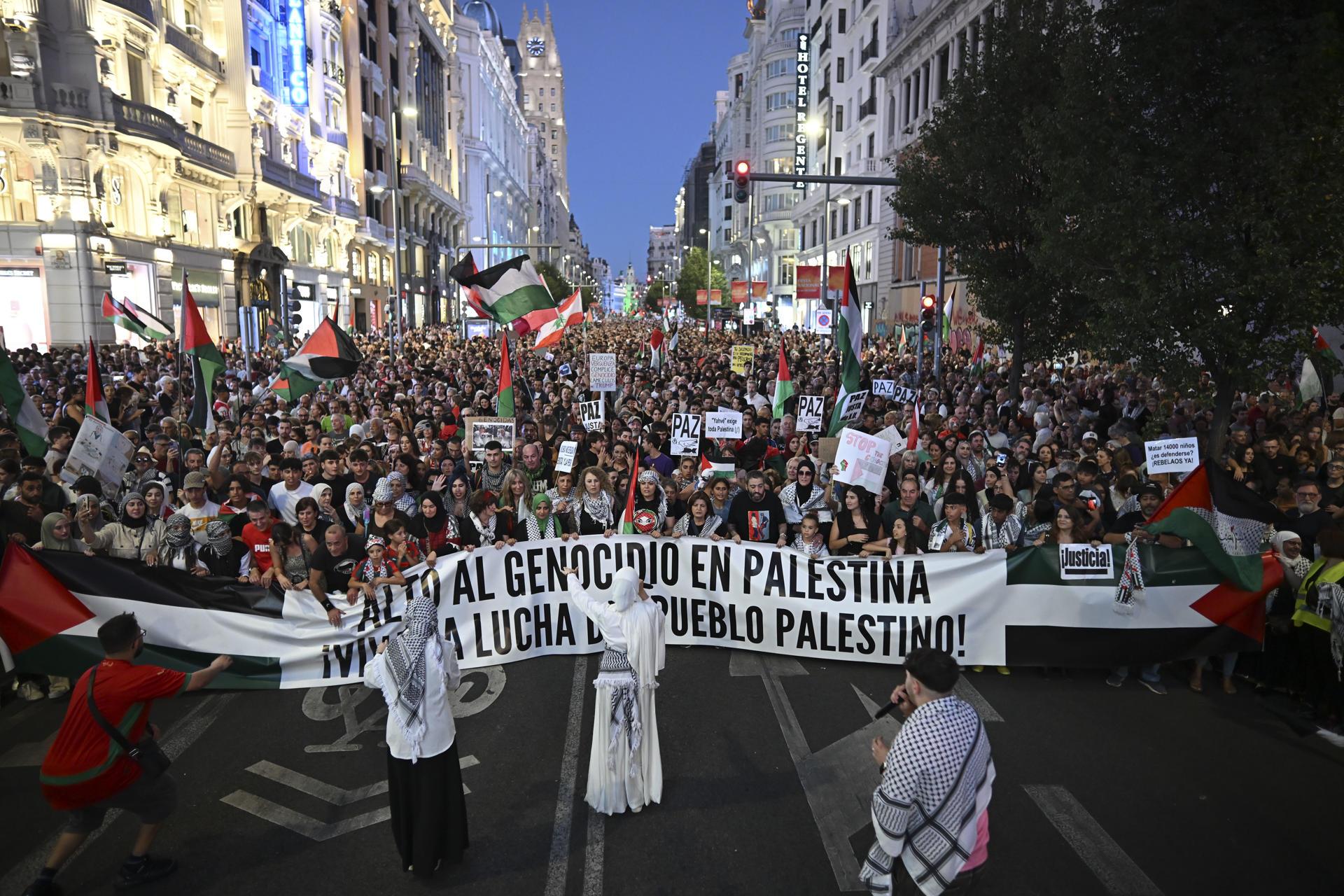 Vista de la manifestación por Palestina esta tarde en Madrid. -EFE/ Fernando Villar