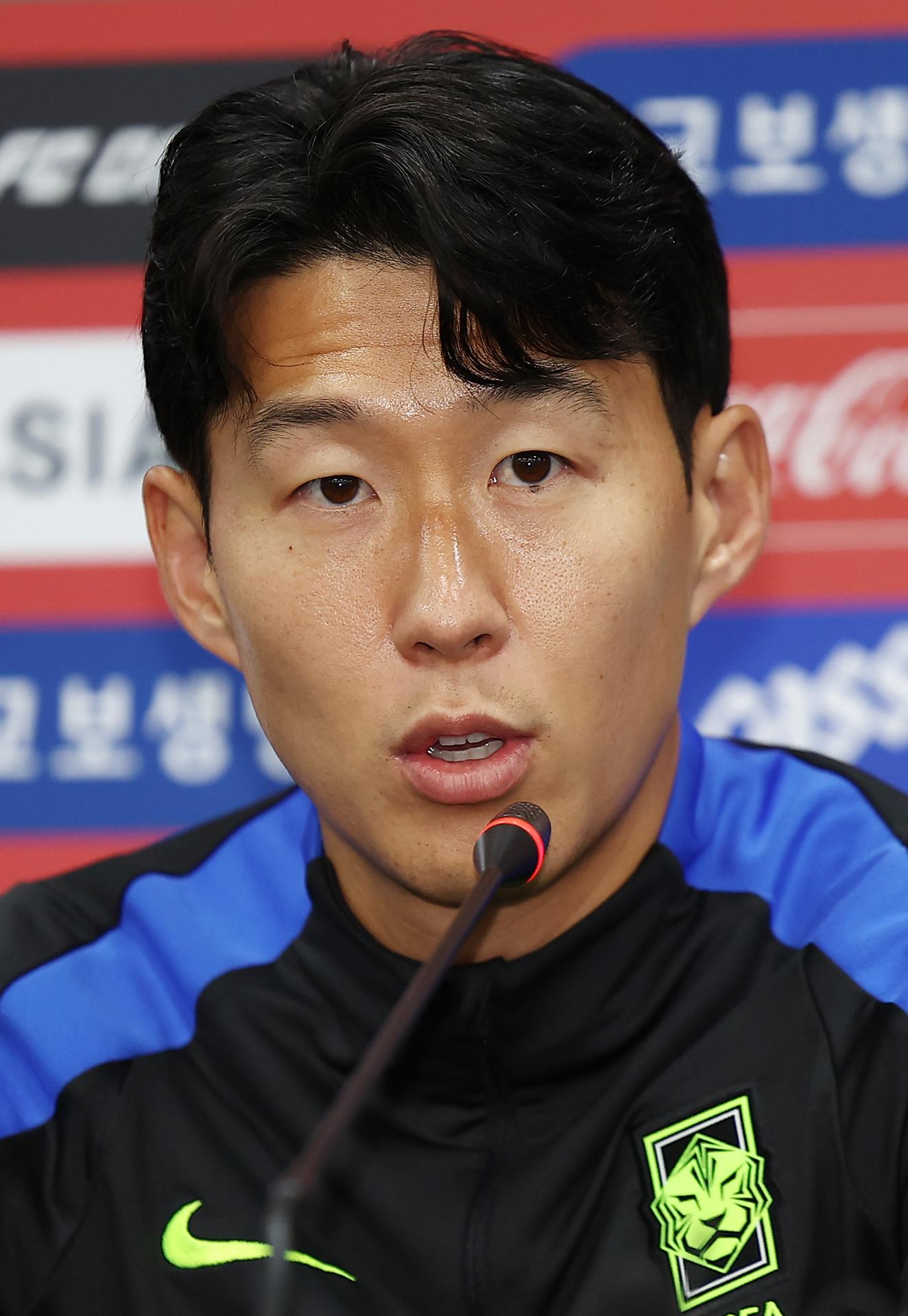El capitán de Corea del Sur, Son Heung-min, durante la rueda de prensa previa al amistoso ante Brasil. EFE/EPA/YONHAP SOUTH KOREA OUT