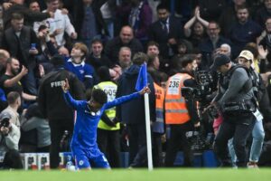 Estevao, del Chelsea, durante el partido de la Premier League que han jugado Chelsea FC y Liverpool FC, en Londres, Reino Unido. EFE/EPA/VINCE MIGNOTT