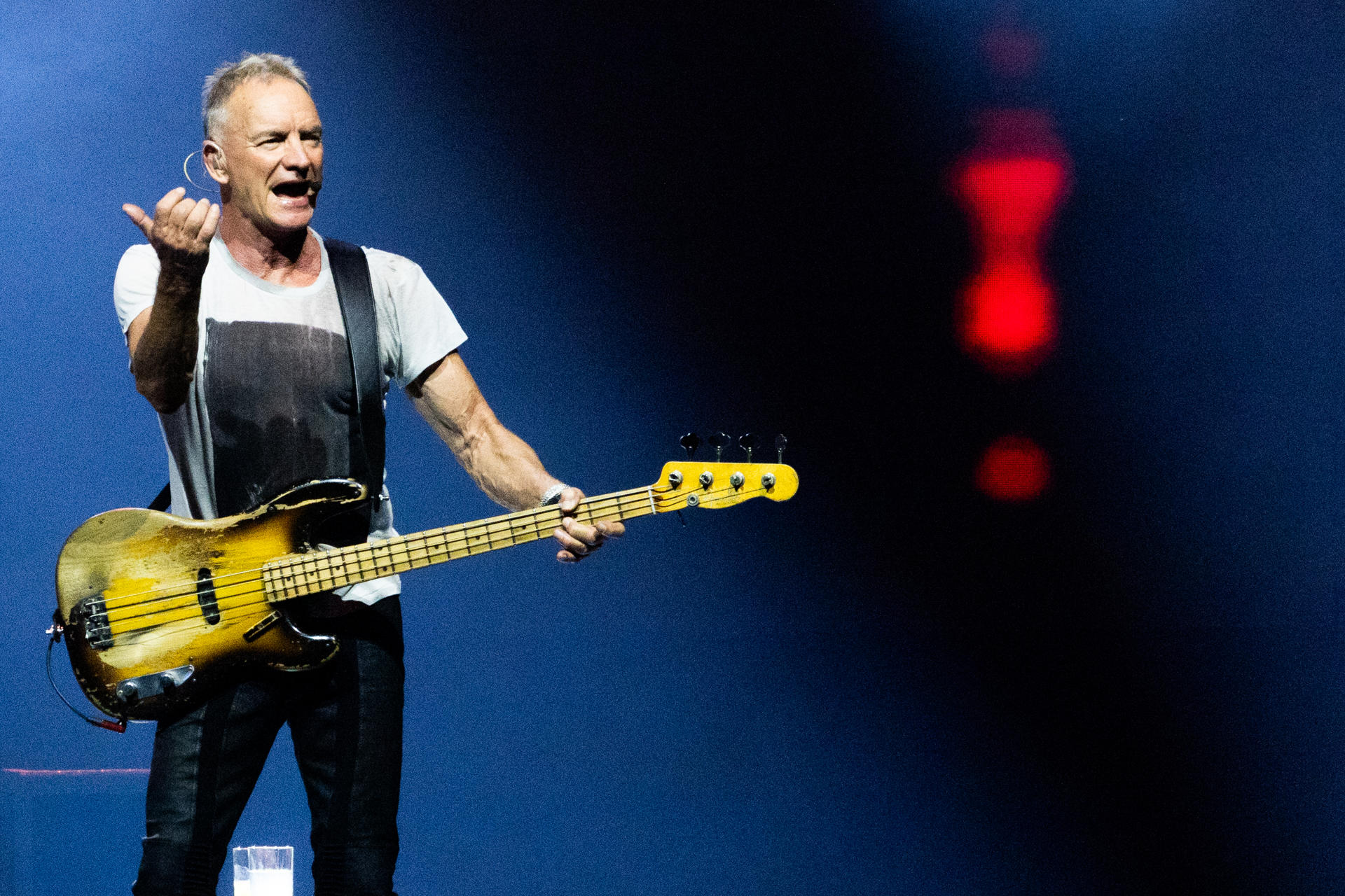 Fotografía de archivo, tomada el pasado 21 de febrero, del cantante y músico británico Sting, durante un concierto, en Santiago de Chile. EFE/Ailen Díaz