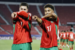 Jugadores de Marruecos celebran un gol en un partido de la Copa Mundial Sub-20. EFE/ Osvaldo Villarroel