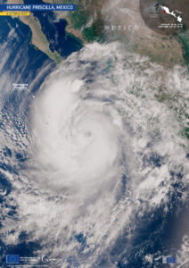 Imagen del Sentinel-3 de Copernicus que muestra al huracán Priscilla sobre México. EFE/ Unión Europea, Sentinel-3 De Copernicus SOLO USO EDITORIAL/SOLO DISPONIBLE PARA ILUSTRAR LA NOTICIA QUE ACOMPAÑA (CRÉDITO OBLIGATORIO)
