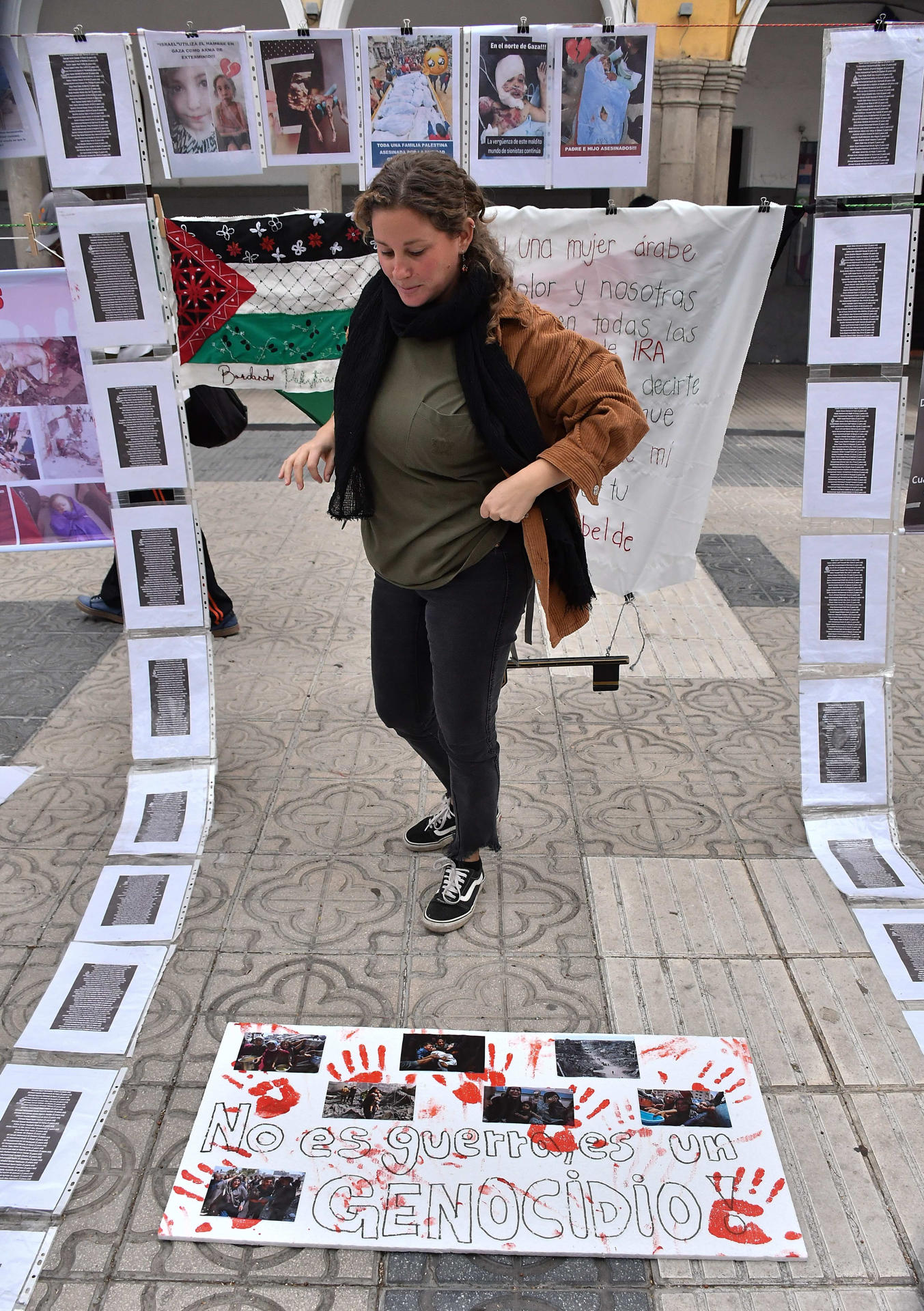 Una mujer observa un cartel durante una manifestación en apoyo a Palestina este martes, en Cochabamba (Bolivia). EFE/ Jorge Ábrego
