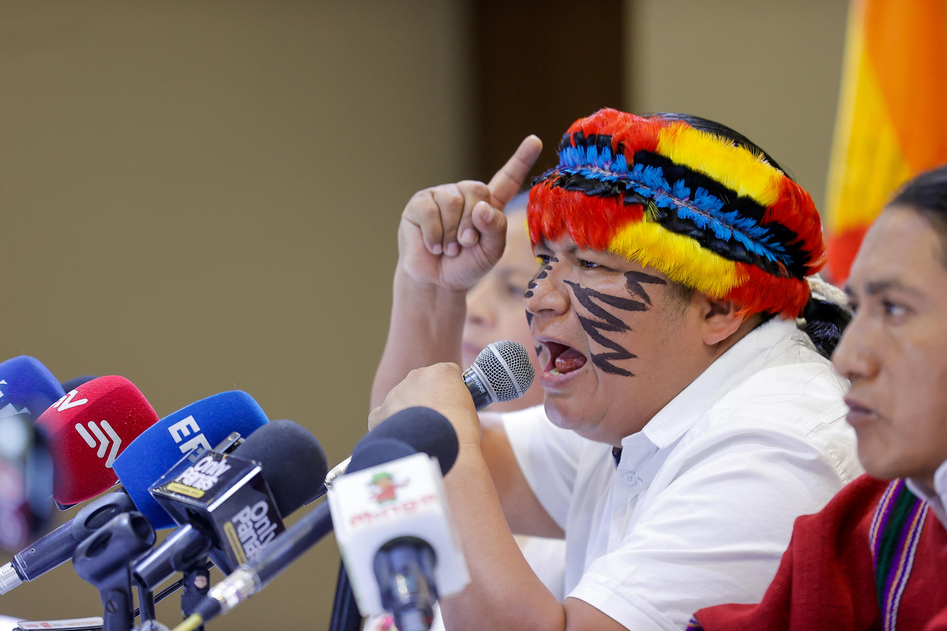 El presidente de la Confederación de Nacionalidades Indígenas (Conaie), Marlon Vargas. EFE/José Jácome