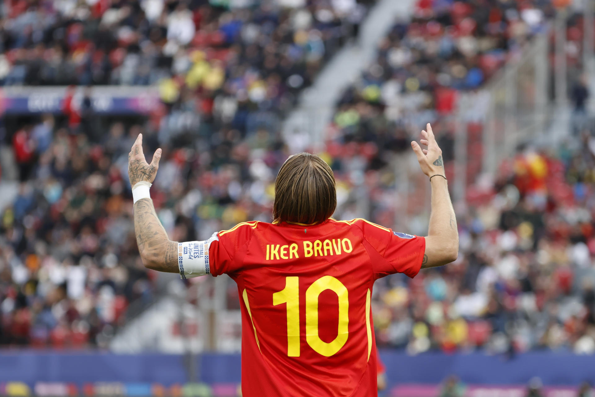 Iker Bravo de España celebra en un partido del grupo C de la Copa Mundial Sub-20. EFE/ Elvis González