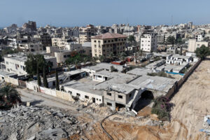 Vista general de la ciudad de Gaza tomada con dron, durante una visita de medios internacionales en compañía del Ejército israelí, este viernes, 3 de octubre. EFE/Jack Guez/Pool