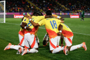 Jugadores de Colombia celebran un gol en un partido del grupo F de la Copa Mundial Sub-20. EFE/ Benjamín Hernández
